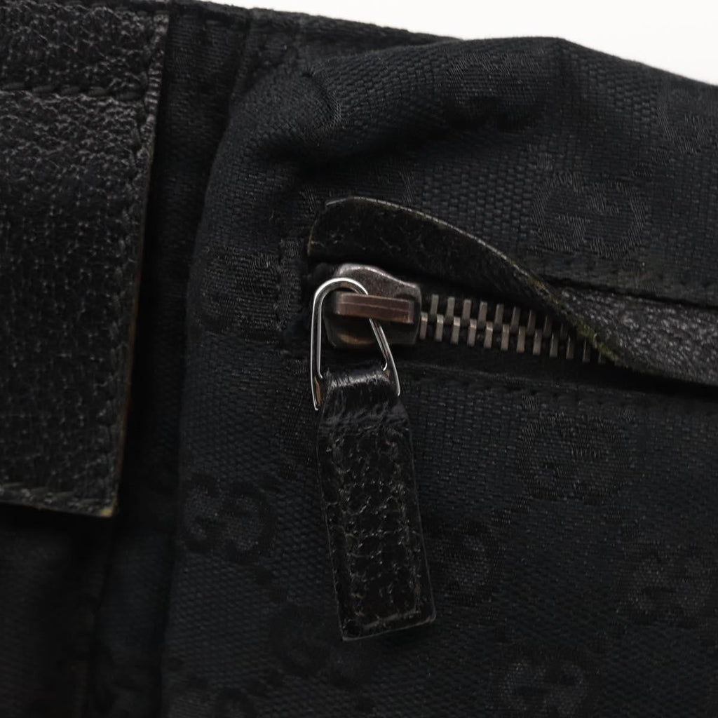 Gucci Vintage Double Belt Bag Gg Canvas With Leather Black Canvas Clutche & Pouche Bag (Pre-Owned)