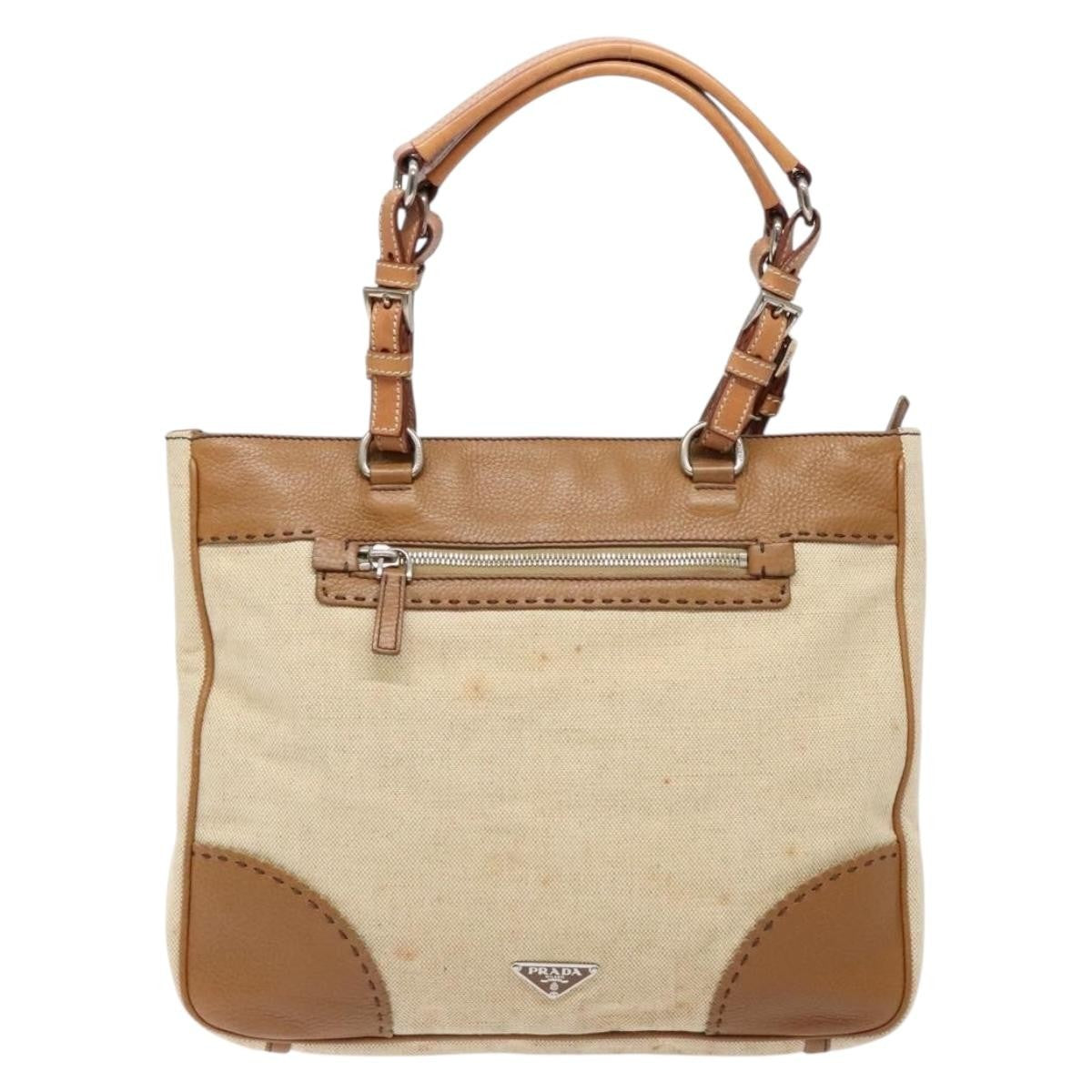 Prada Vintage Convertible Tote Canvas And Leather Beige Canvas Tote Bag Bag