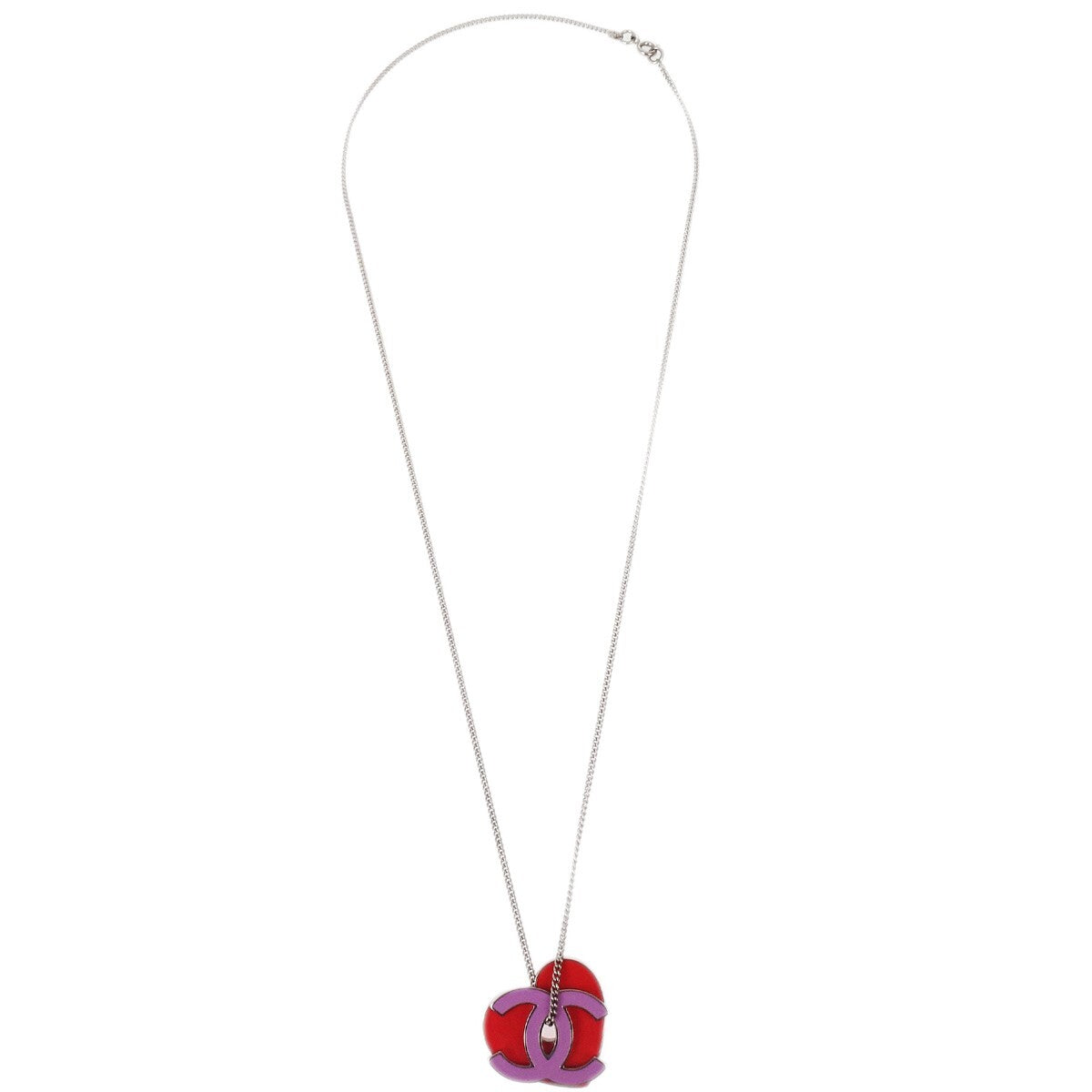Chanel Cc And Heart Pendant Necklace Metal Silver Silver_Plated Necklace Jewelry