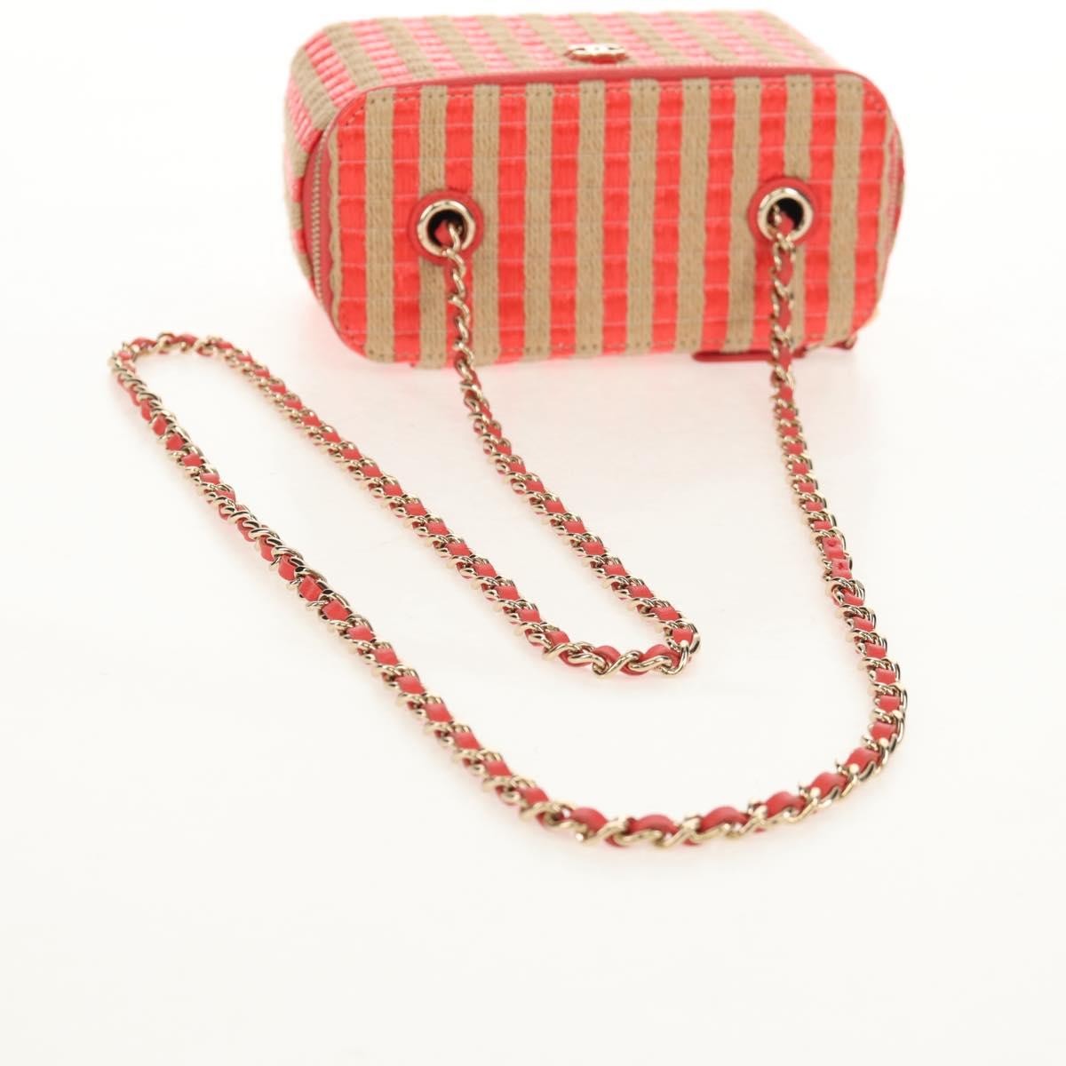 Chanel Classic Vanity Case With Chain Striped Raffia And Jute Beige Canvas Clutche & Pouche Bag