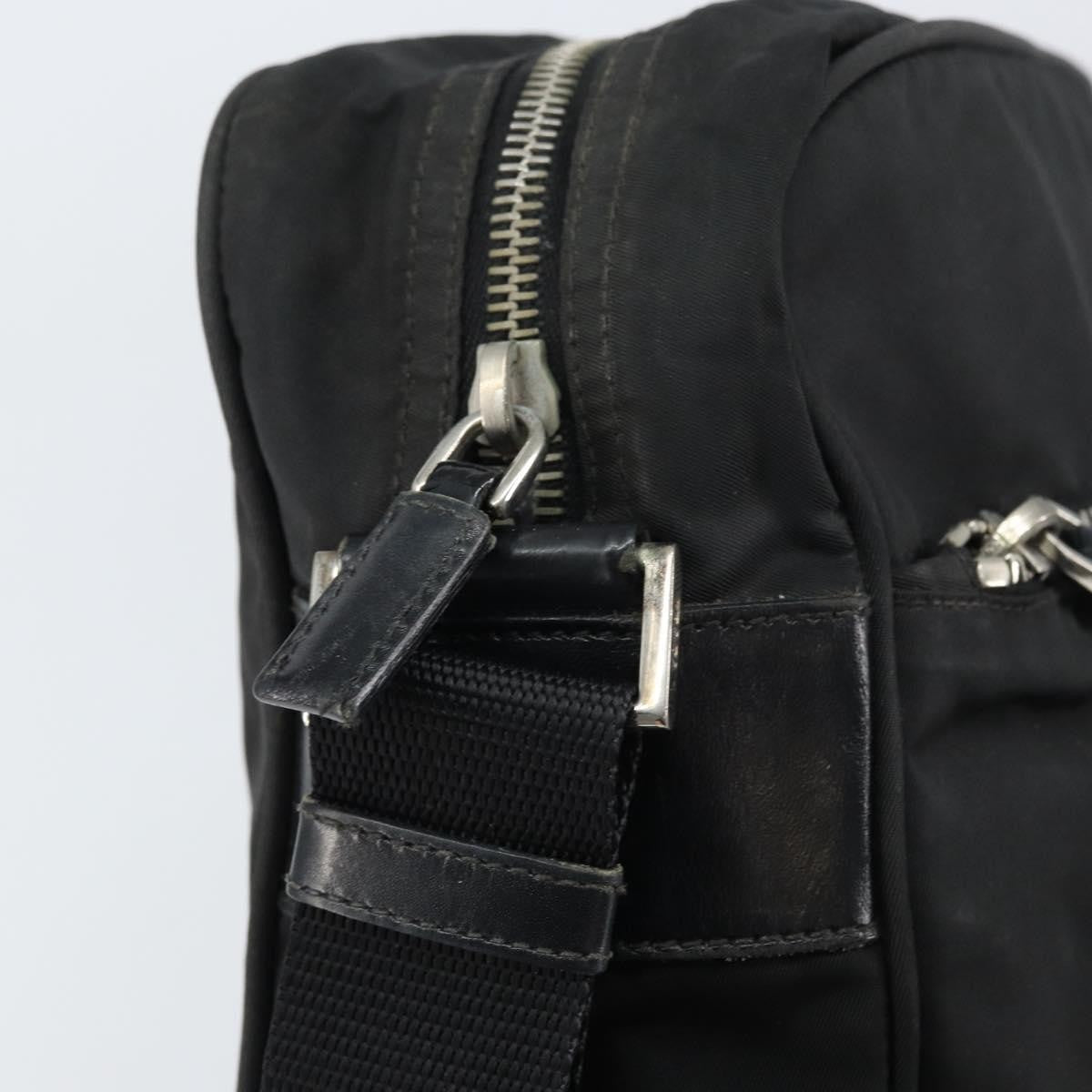 Prada Front Pocket Zip Messenger Bag Tessuto With Saffiano Leather Black Nylon Shoulder Bag Bag