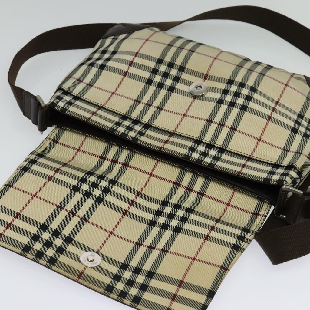 Burberry Vintage Flap Crossbody Bag Haymarket Canvas Beige Nylon Shoulder Bag