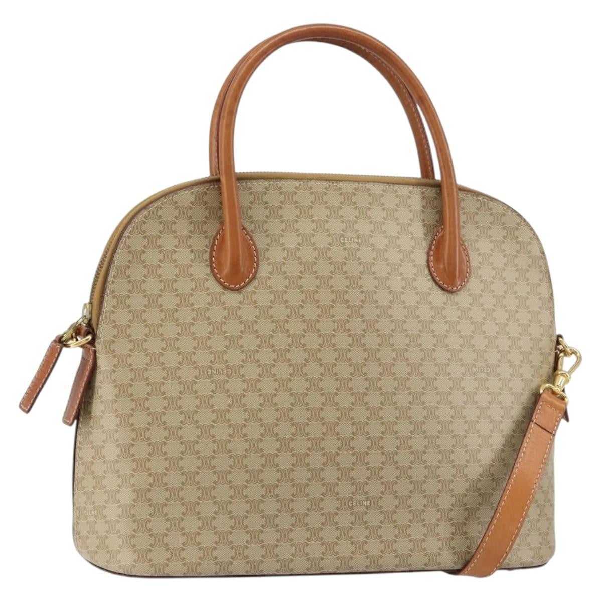 Celine Vintage Macadam Handbag Canvas And Leather Beige Canvas Handbag