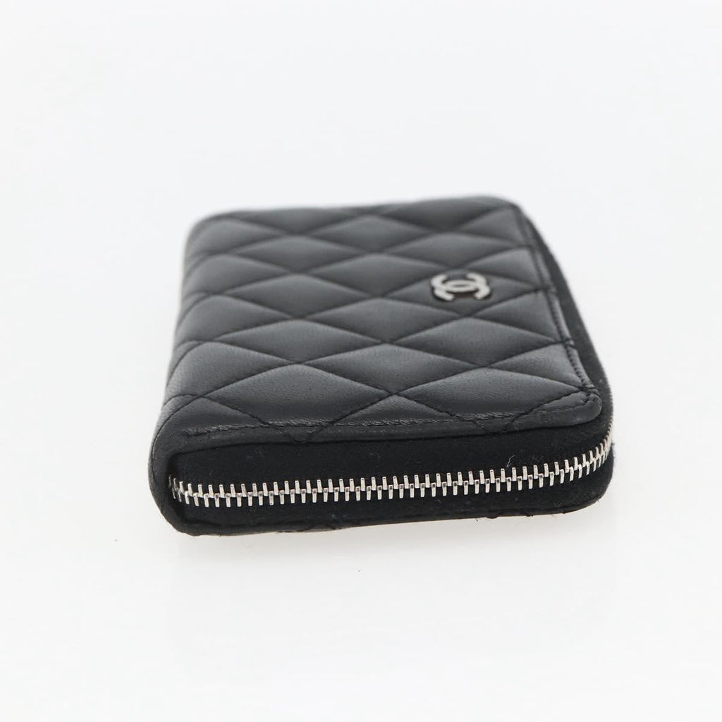 Chanel Zip Around Organizer Wallet Quilted Lambskin Black Leather Wallets Accessory