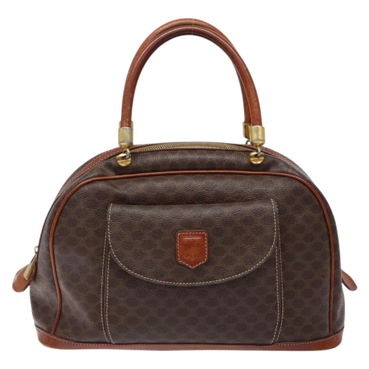 Celine Macadam Handbag Macadam With Leather Brown Canvas Handbag