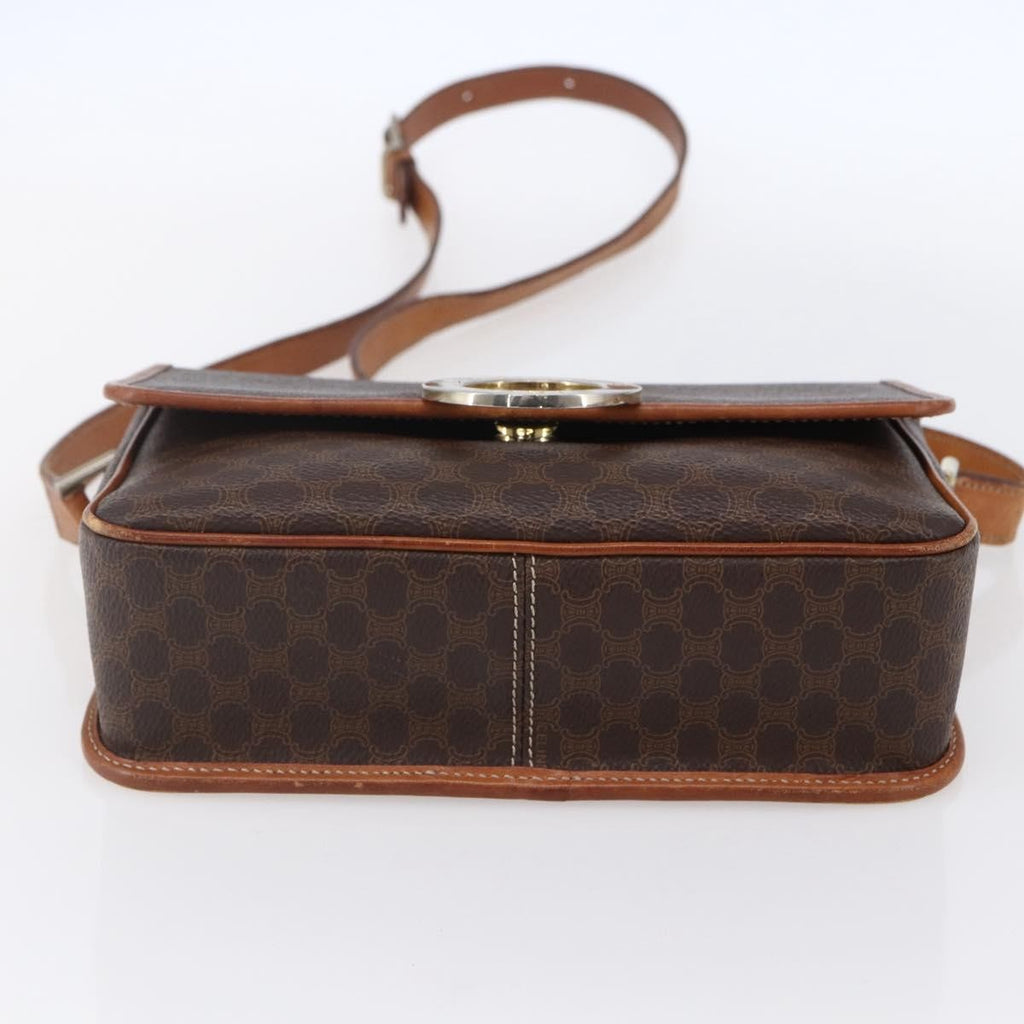 Celine Vintage Macadam Circle Logo Shoulder Bag Canvas And Leather Brown Canvas Shoulder Bag Bag