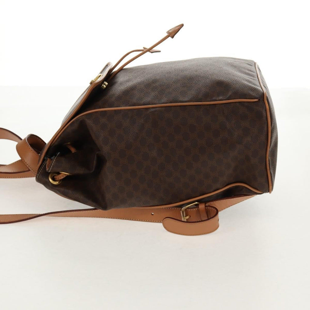 Celine Vintage Drawstring Flap Backpack Macadam Coated Canvas Brown Canvas Backpack Bag