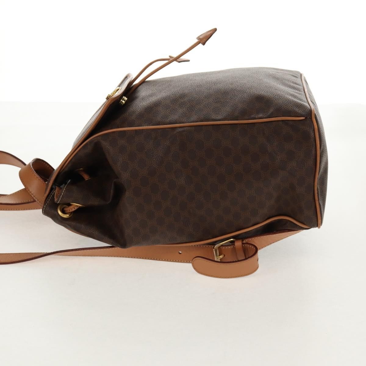 Celine Vintage Drawstring Flap Backpack Macadam Coated Canvas Brown Canvas Backpack Bag