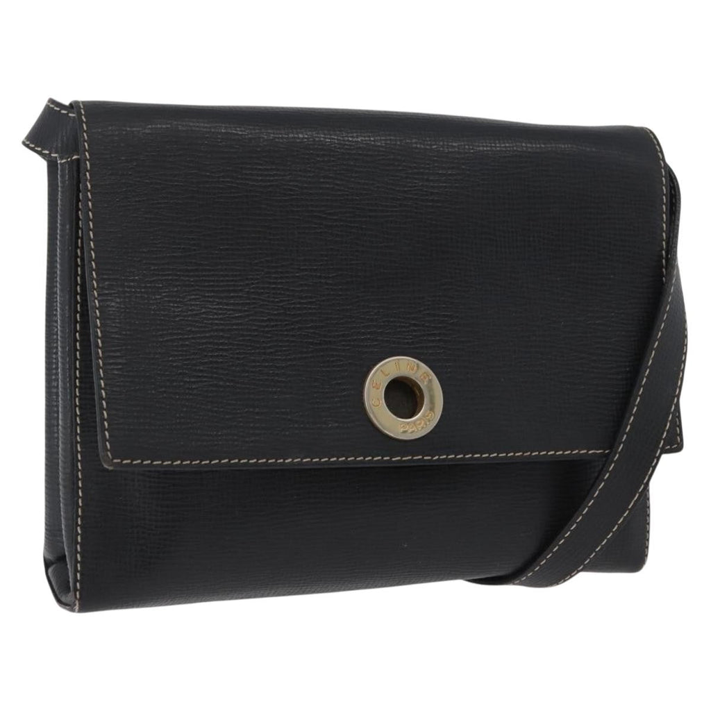 Celine Circle Logo Shoulder Bag Leather Black Leather Shoulder Bag Bag