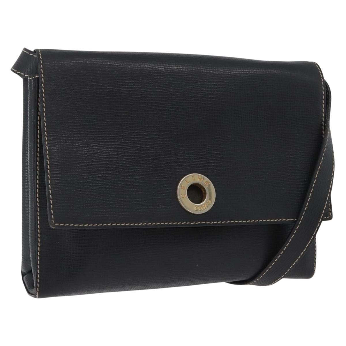 Celine Circle Logo Shoulder Bag Leather Black Leather Shoulder Bag Bag