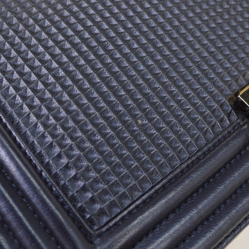 Chanel Boy Flap Bag Cube Embossed Lambskin Navy Leather Shoulder Bag Bag