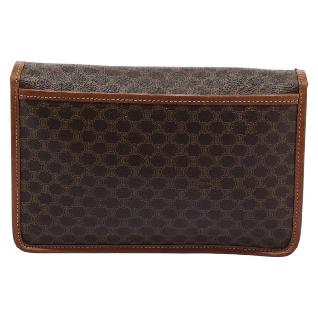 Celine Vintage Macadam Circle Logo Shoulder Bag Canvas And Leather Brown Canvas Shoulder Bag Bag