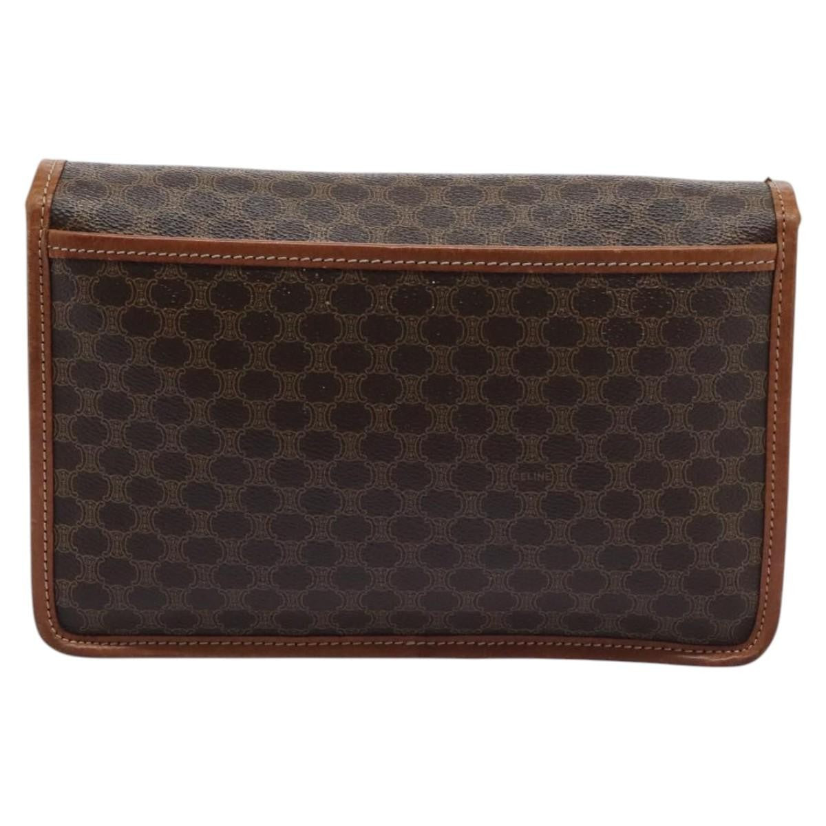 Celine Vintage Macadam Circle Logo Shoulder Bag Canvas And Leather Brown Canvas Shoulder Bag Bag