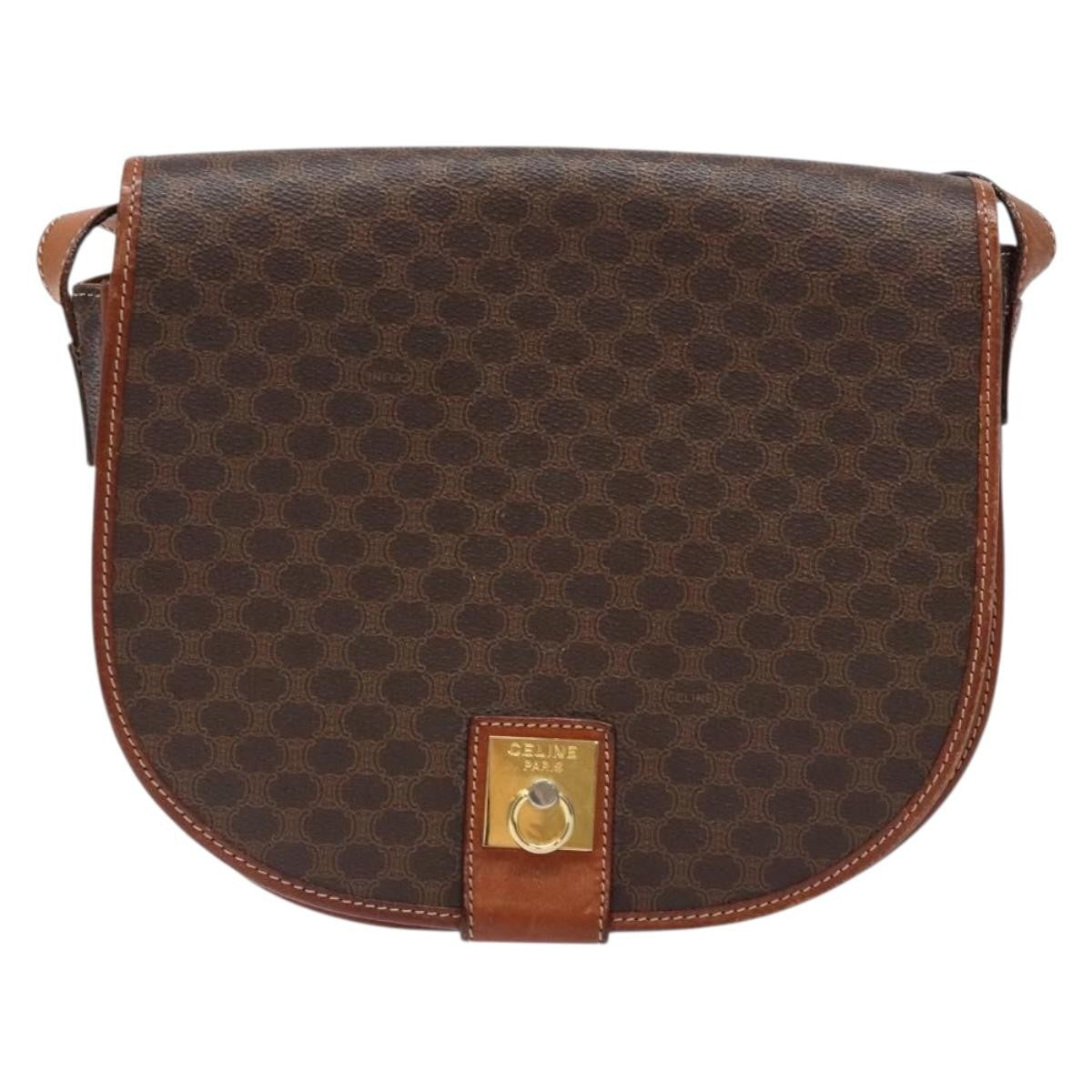 Celine Macadam Shoulder Bag Pvc Leather Brown Canvas Bag