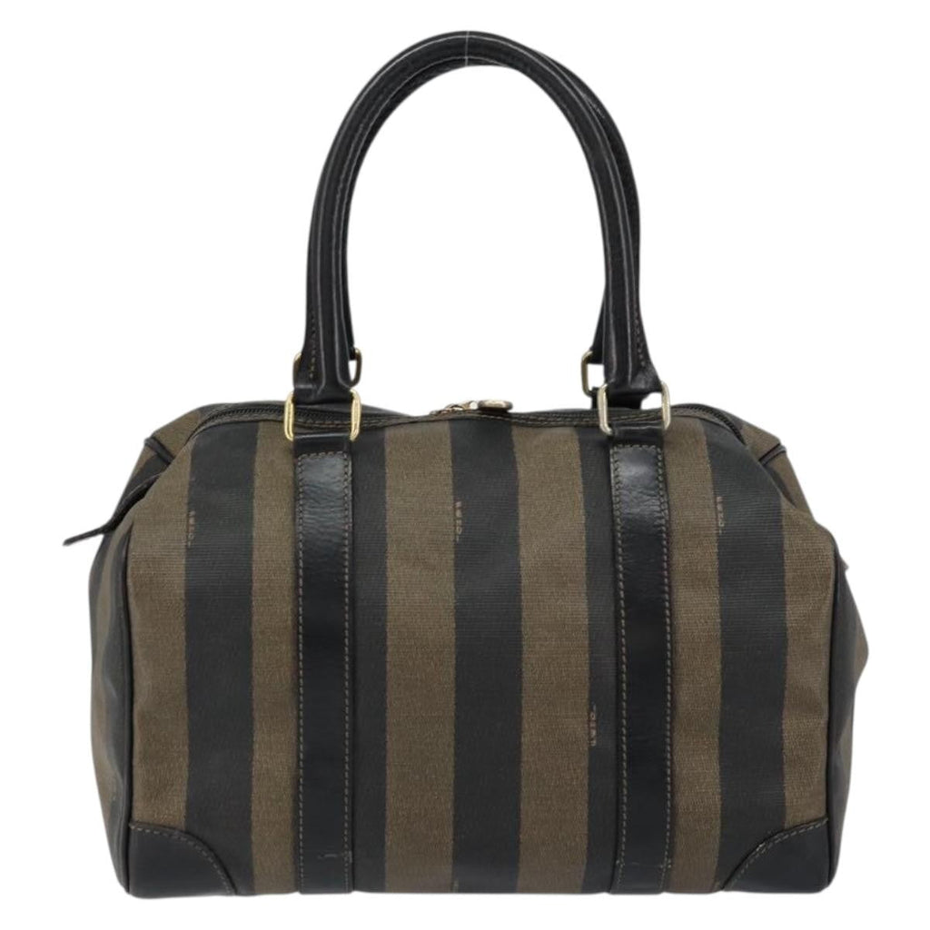 Fendi Vintage Pequin Boston Bag Coated Canvas Brown Canvas Handbag