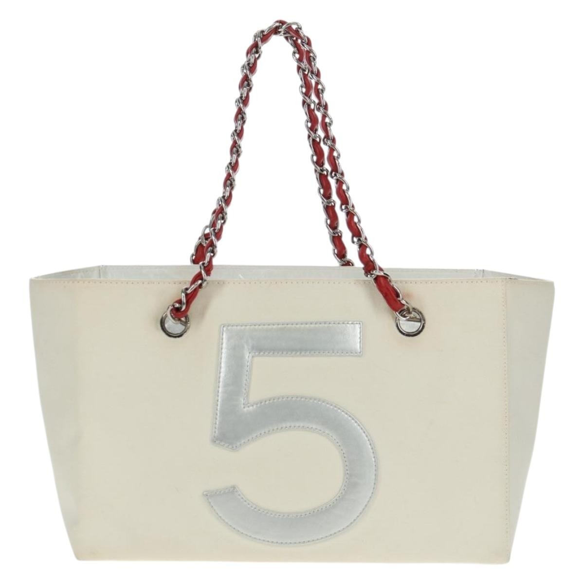 Chanel No.5 Tote Canvas And Leather White Canvas Tote Bag Bag