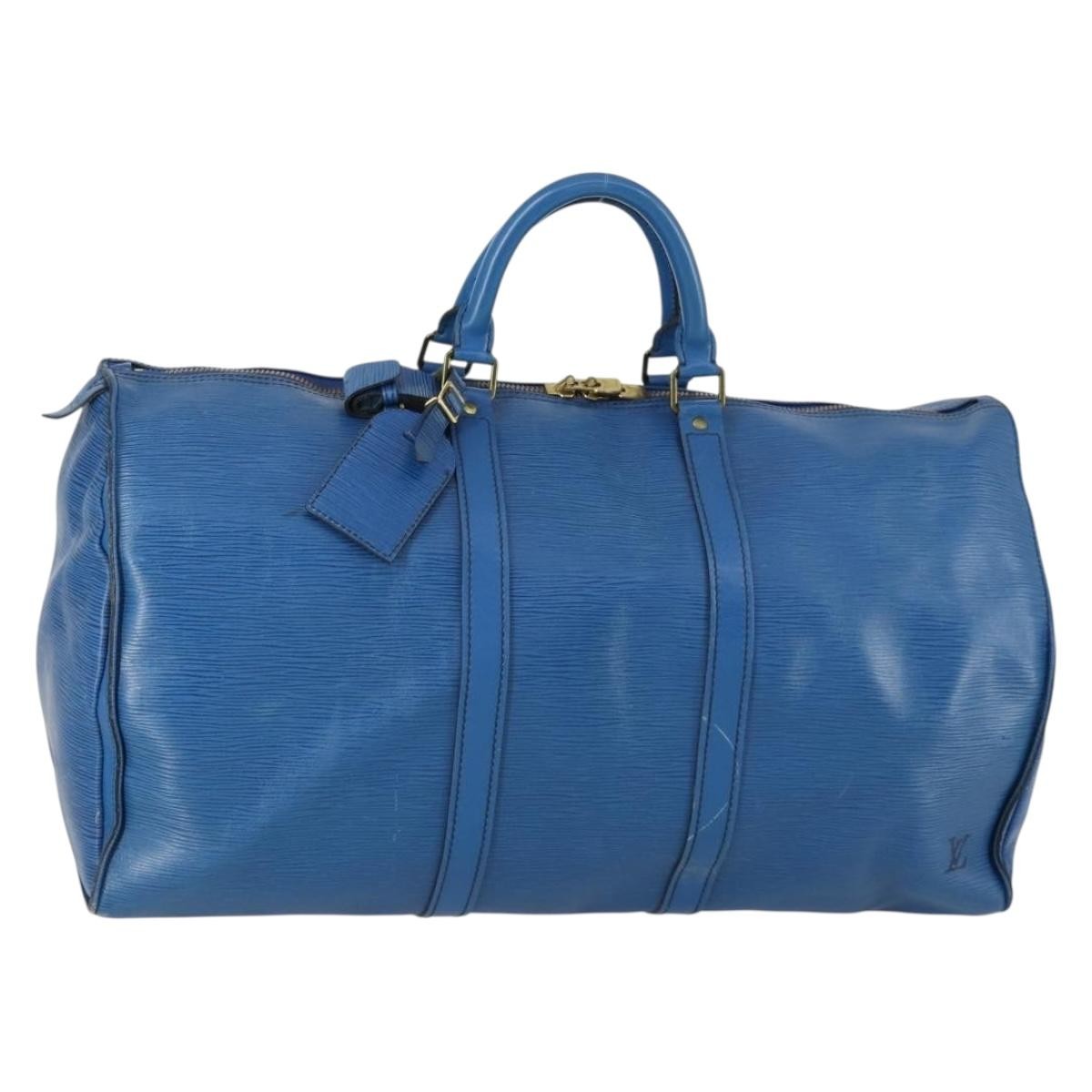 Louis Vuitton Keepall Bag Epi Leather Blue Leather Travel Bag