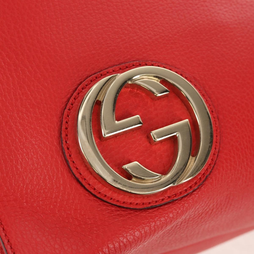 Gucci Grand Prix Interlocking Gg Tote Grainy Leather Red Leather Tote Bag Bag (Pre-Owned)