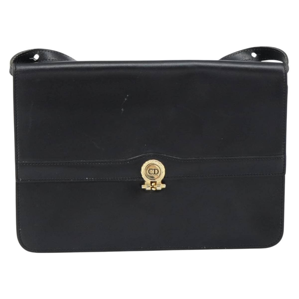 Christian Dior Vintage Shoulder Bag Leather Black Leather Shoulder Bag Bag (Pre-Owned)