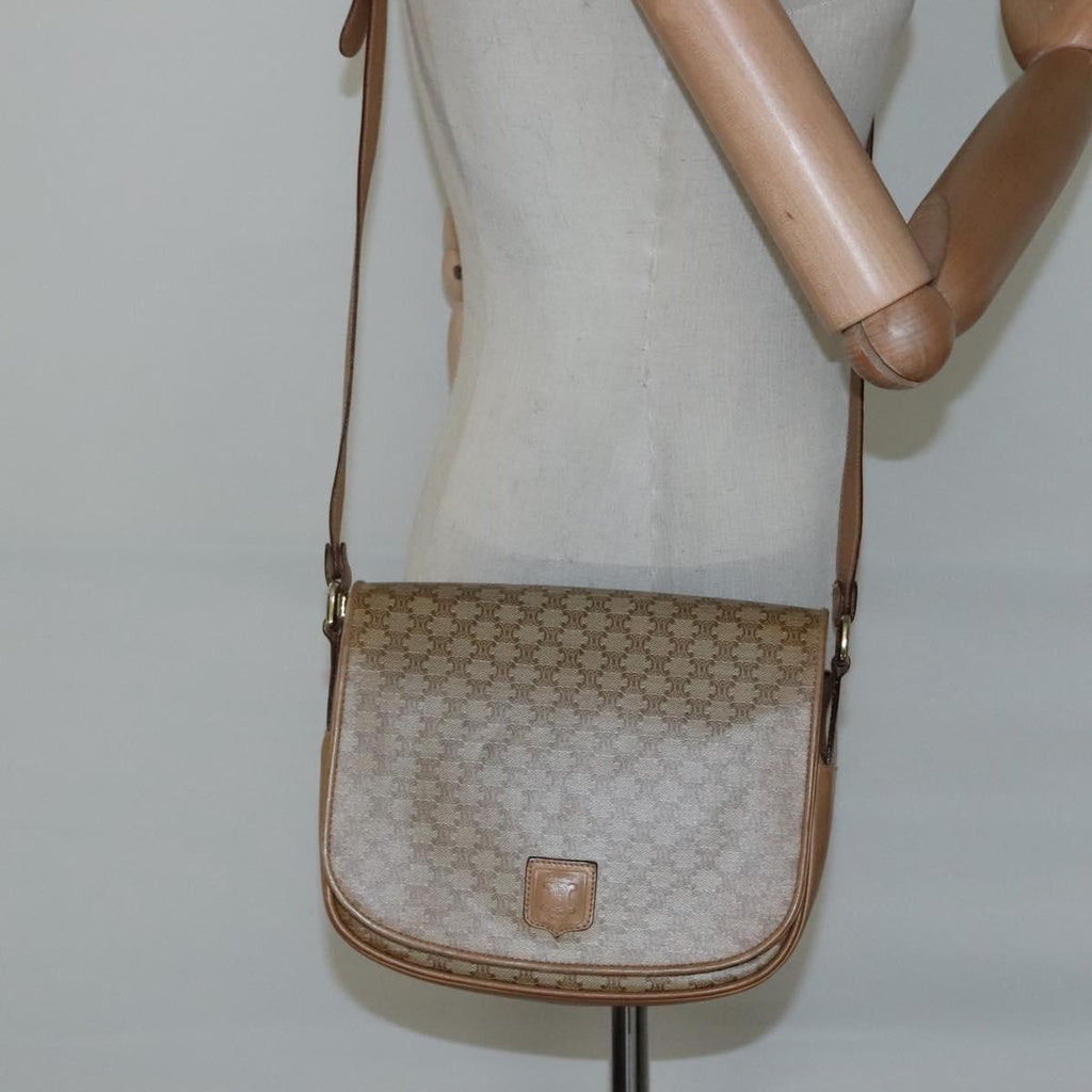 Celine Vintage Macadam Shoulder Bag Canvas And Leather Beige Canvas Shoulder Bag Bag