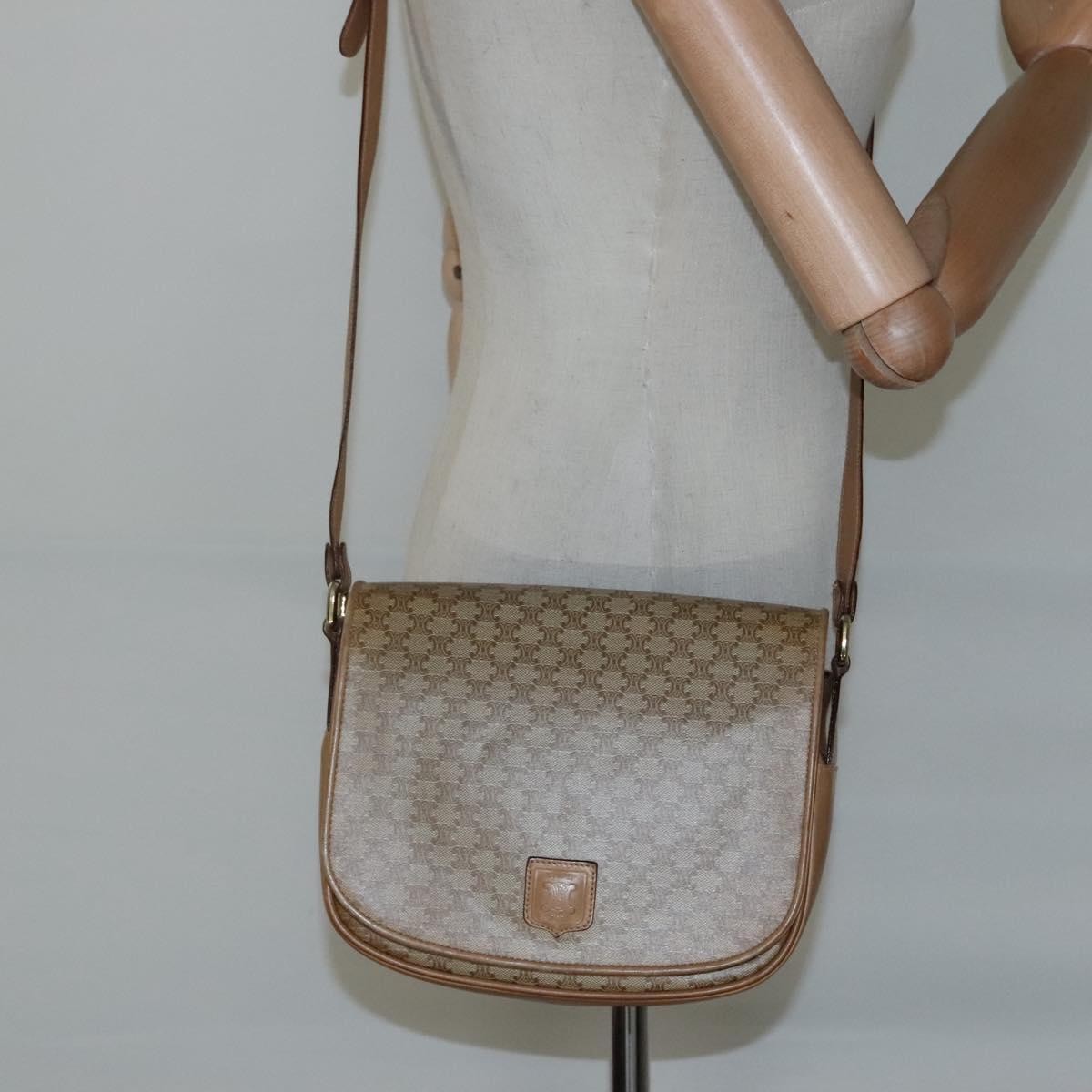 Celine Vintage Macadam Shoulder Bag Canvas And Leather Beige Canvas Shoulder Bag Bag