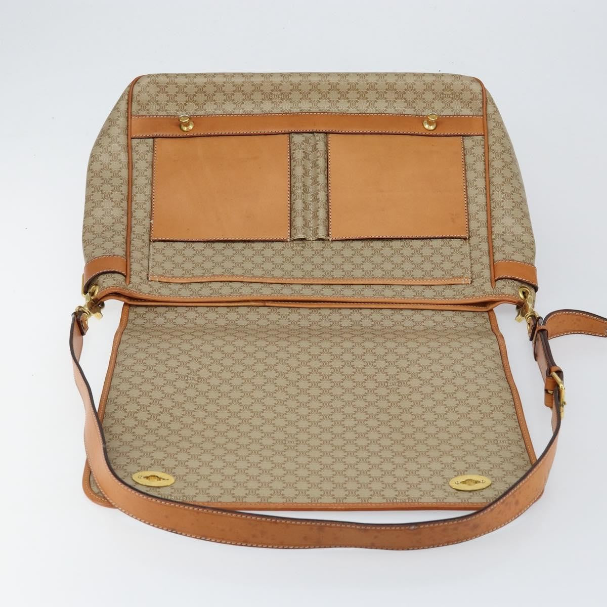 Celine Macadam Shoulder Bag Pvc Leather Beige Canvas Bag