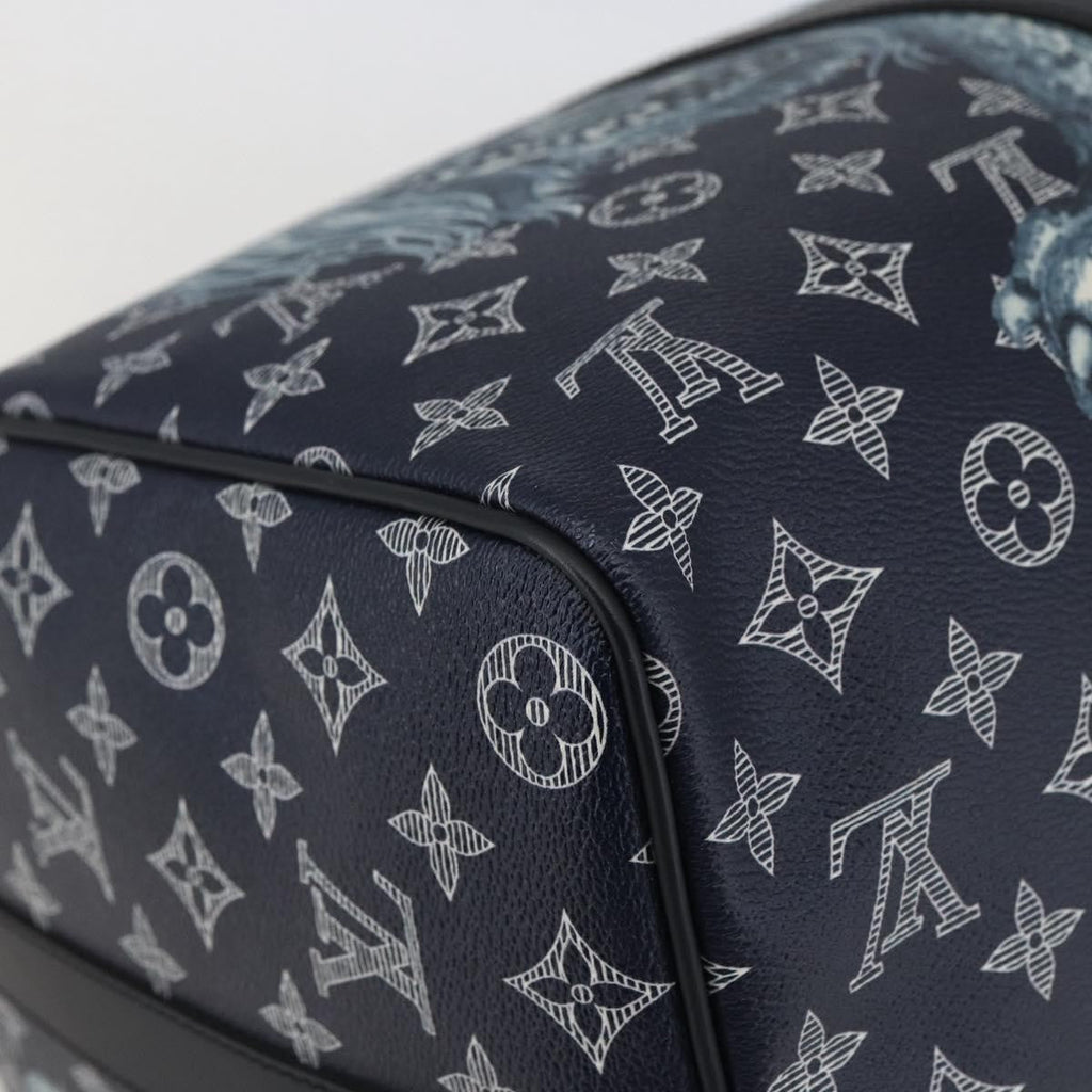 Louis Vuitton Keepall Bandouliere Bag Limited Edition Chapman Savane Monogram Canvas Navy Canvas Travel Bag