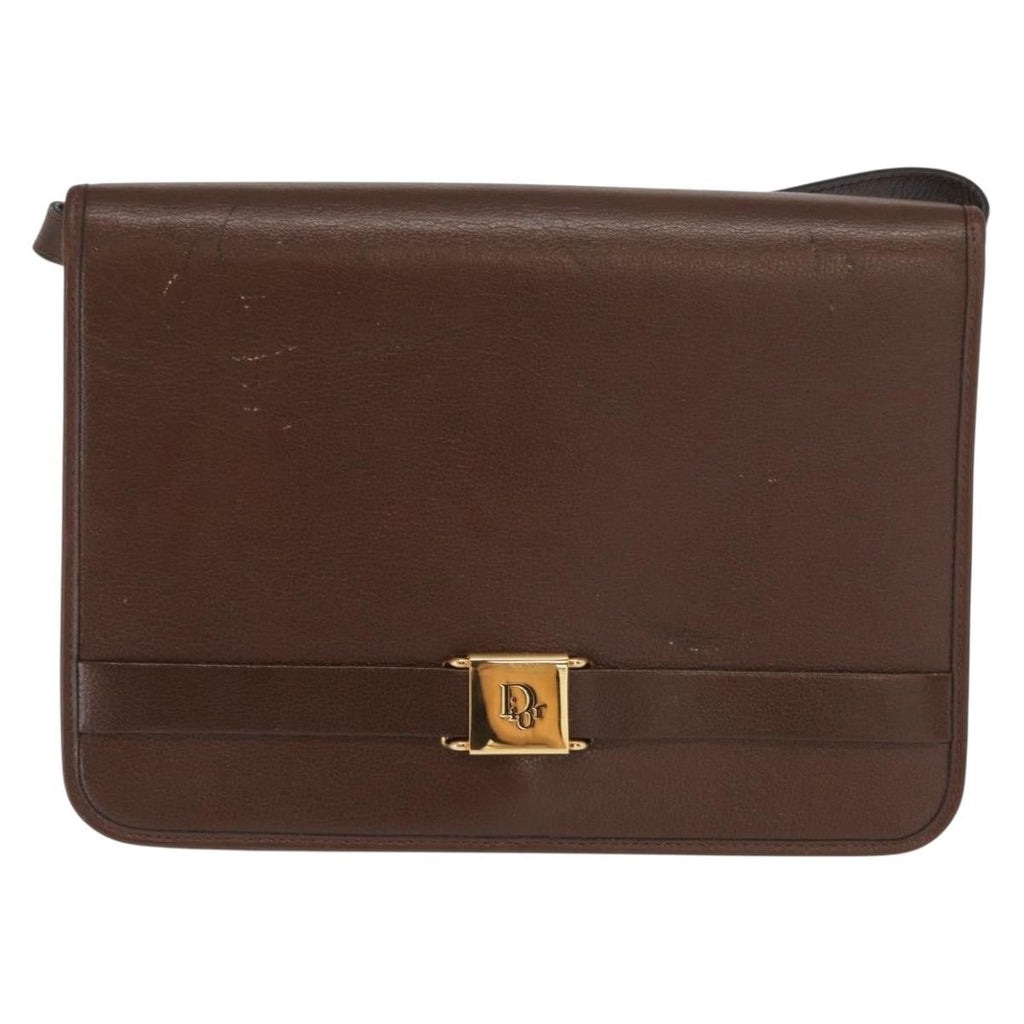 Christian Dior Vintage Shoulder Bag Leather Brown Leather Shoulder Bag Bag (Pre-Owned)