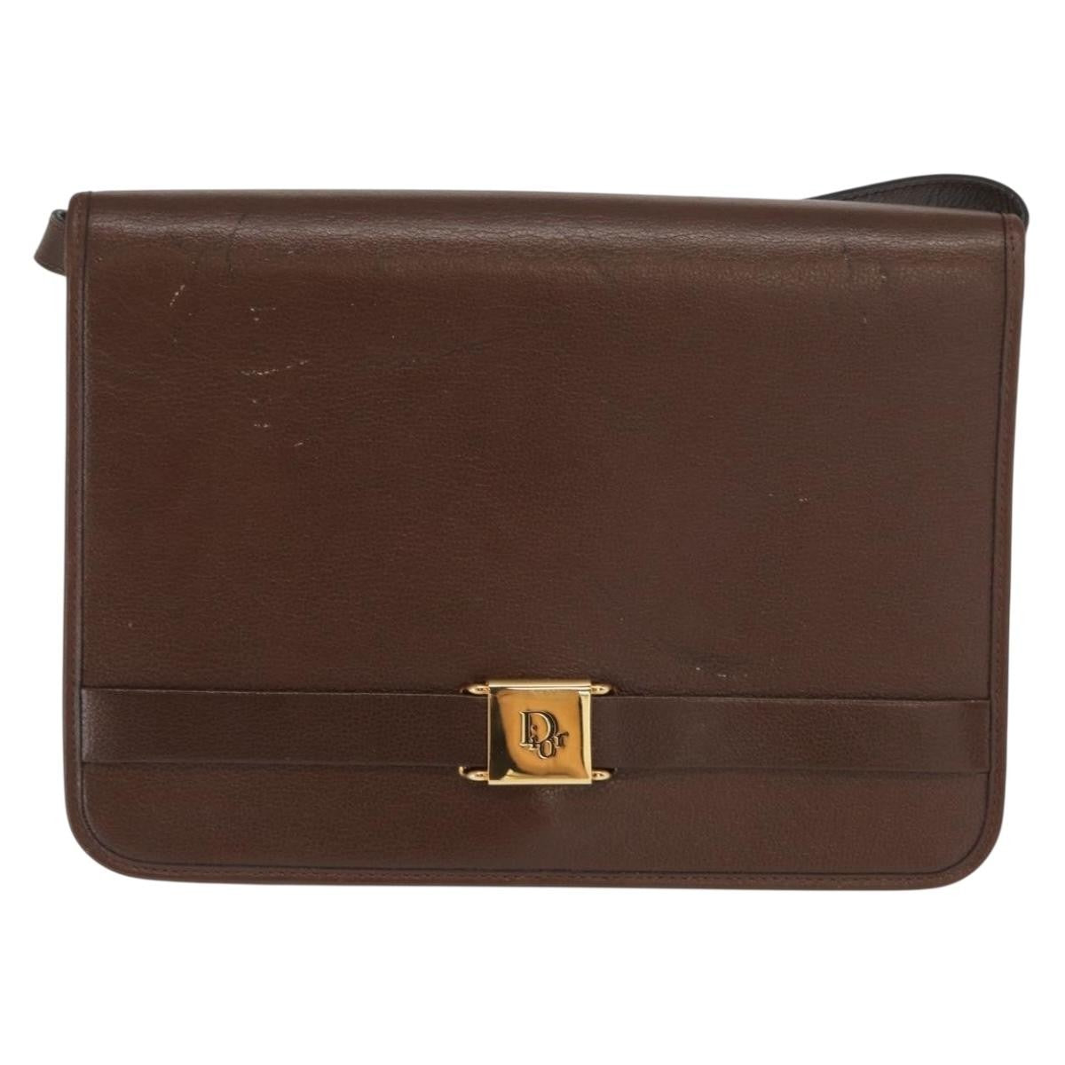 Christian Dior Vintage Shoulder Bag Leather Brown Leather Shoulder Bag Bag (Pre-Owned)