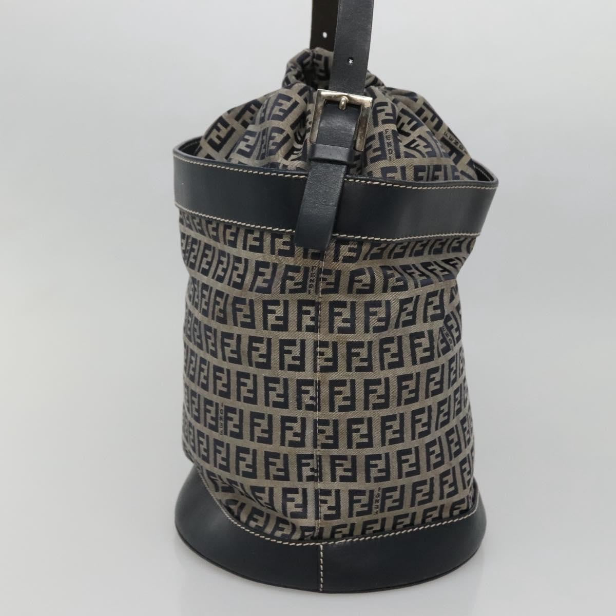 Fendi Ff Logo Mon Tresor Bucket Bag Printed Shearling With Leather Navy Canvas Shoulder Bag Bag