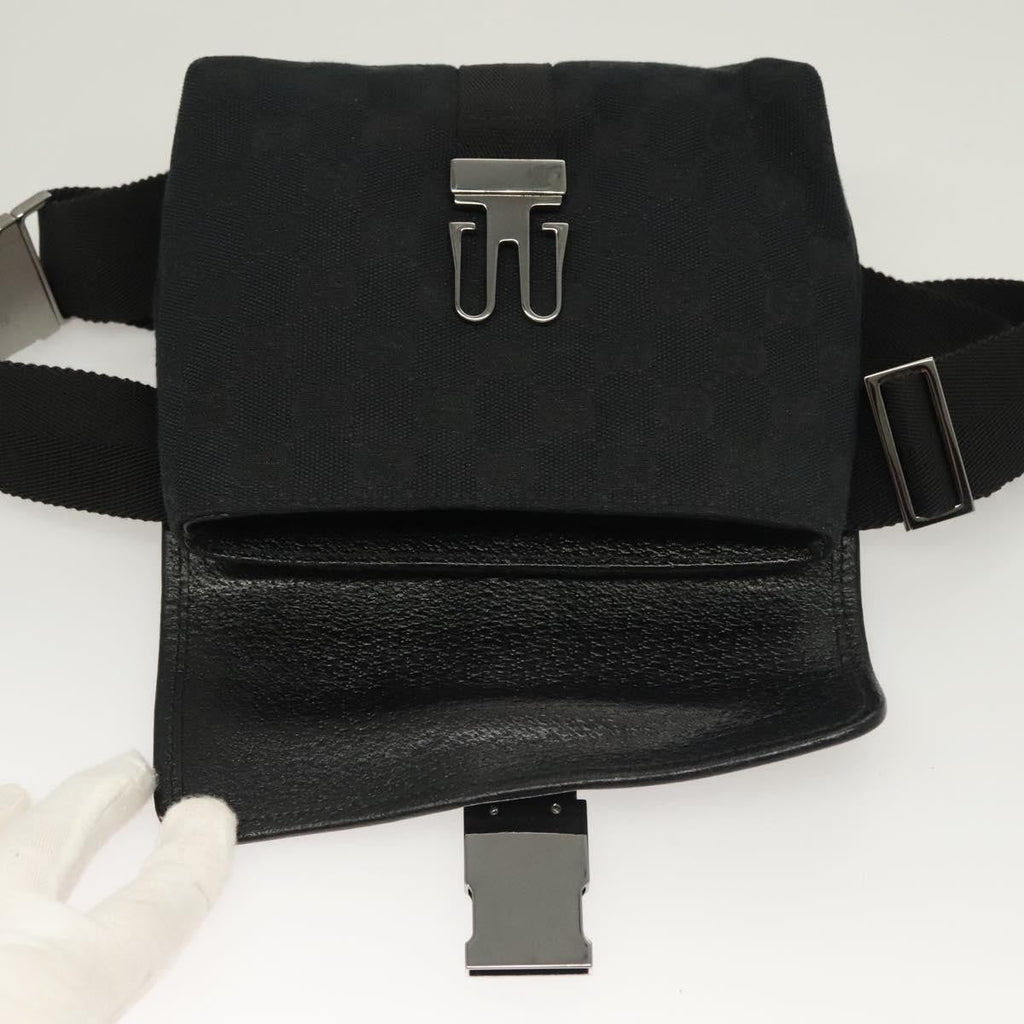 Gucci Buckle Belt Bag Gg Canvas Black Canvas Bag (Pre-Owned)