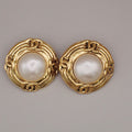 Chanel Vintage Round Clip-On Earrings Metal With Faux Pearl Gold Gold_Plated Earrings Jewelry