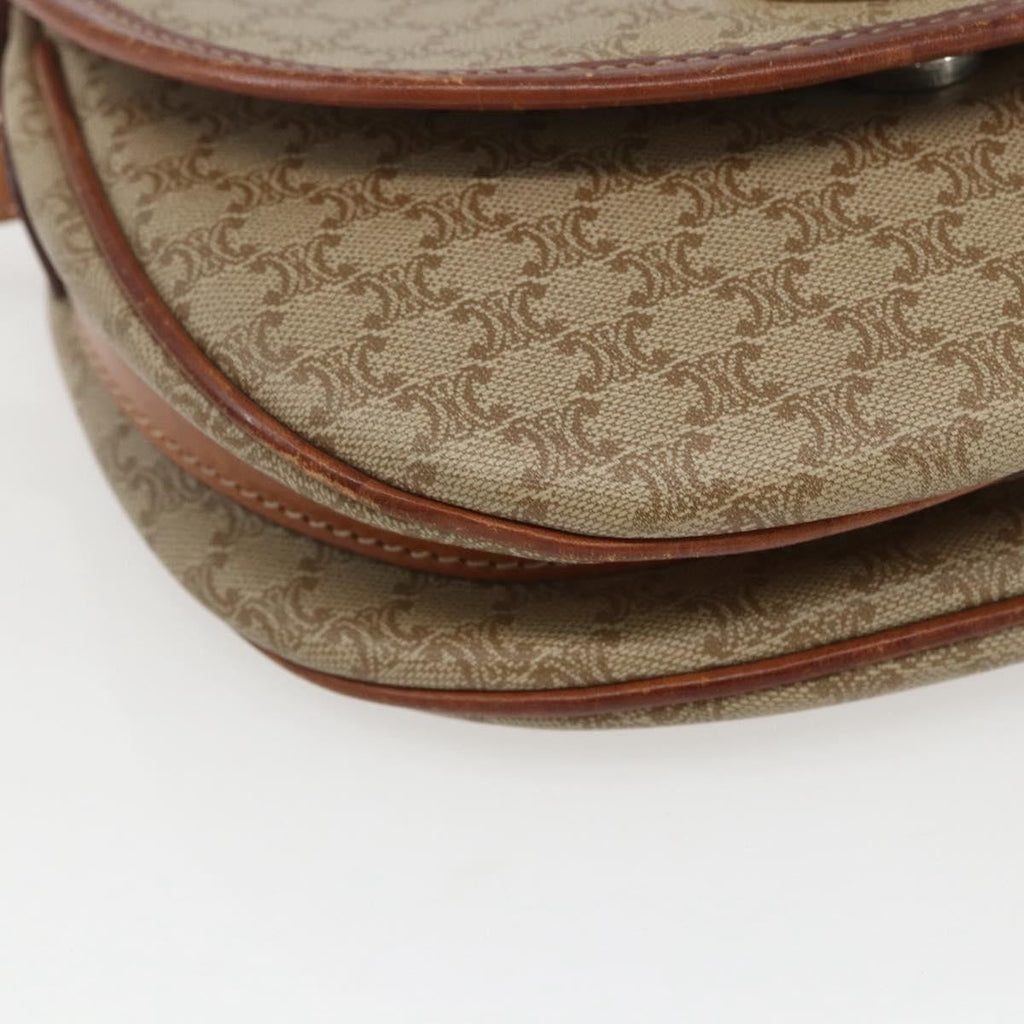 Celine Vintage Macadam Circle Logo Shoulder Bag Canvas And Leather Beige Canvas Shoulder Bag Bag