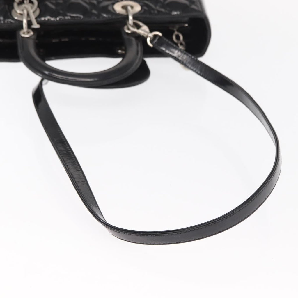 Christian Dior Lady Dior Bag Cannage Quilt Patent Black Patent_Leather Handbag (Pre-Owned)