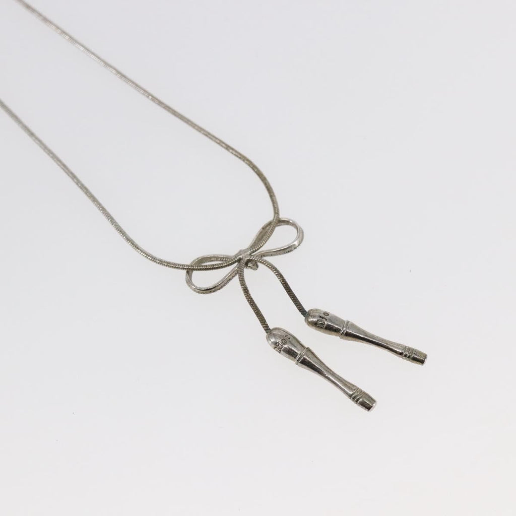 Christian Dior Bow Cd Pendant Necklace Metal With Crystal Silver Metal Jewelry (Pre-Owned)