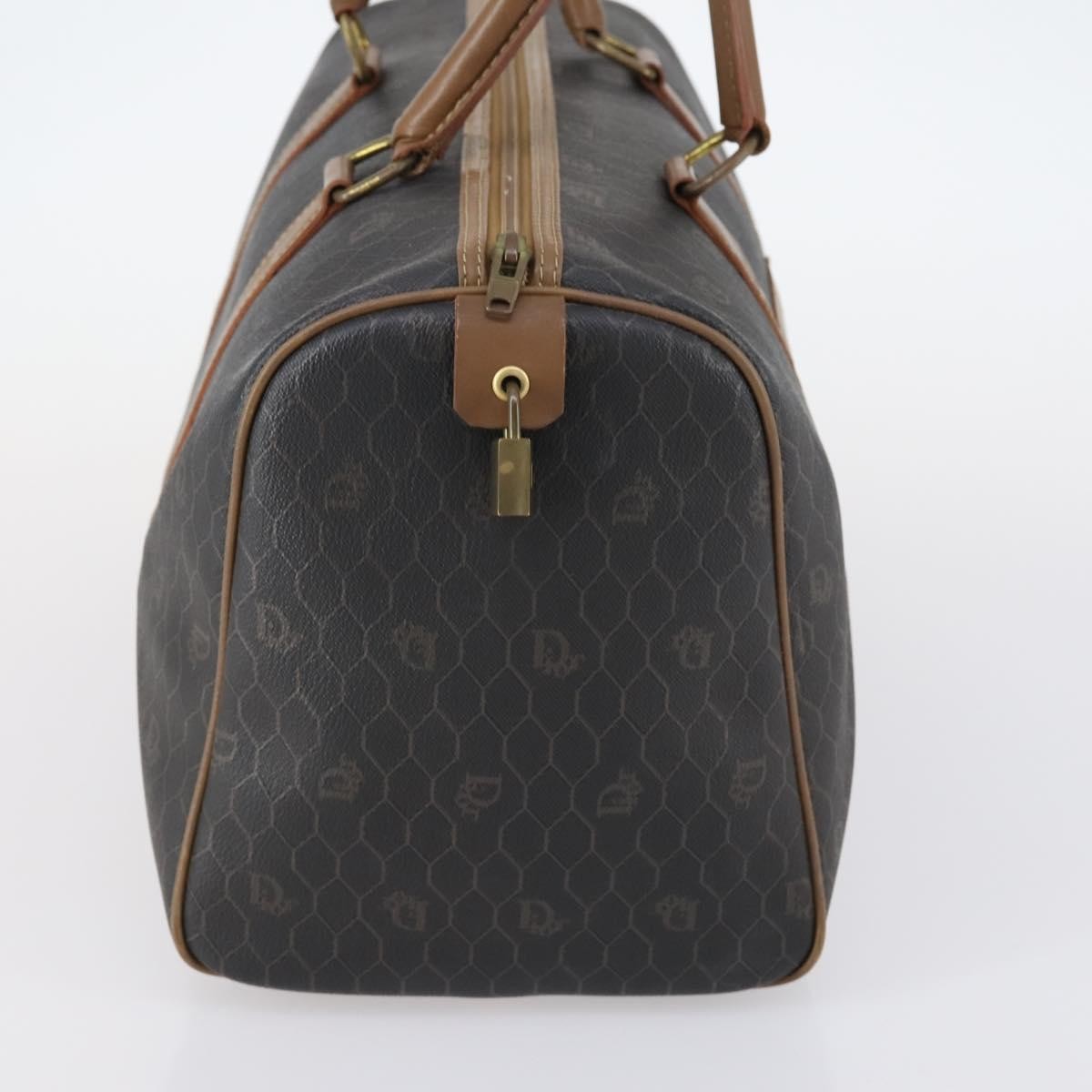 Christian Dior Vintage Honeycomb Boston Bag Canvas And Leather Black Canvas Travel Bag Bag (Pre-Owned)