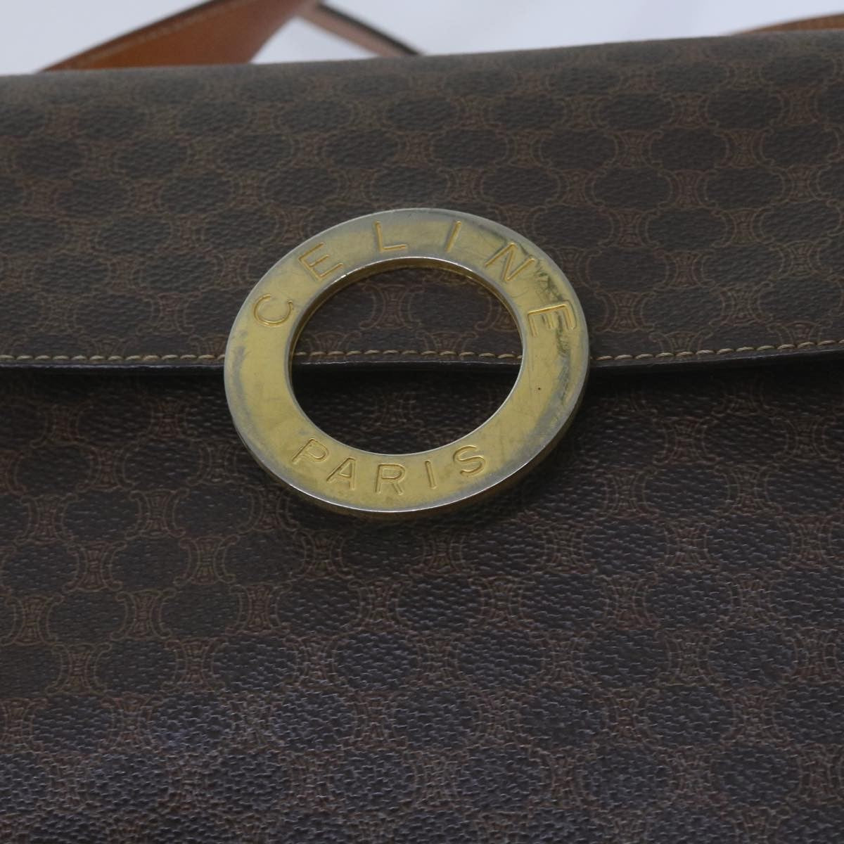 Celine Vintage Macadam Circle Logo Shoulder Bag Canvas And Leather Brown Canvas Shoulder Bag Bag