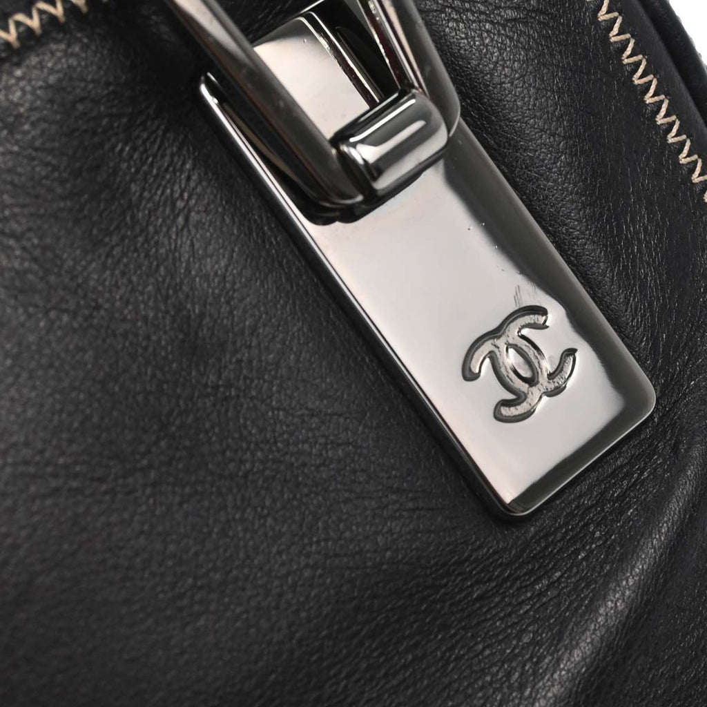 Chanel Cc Bowler Leather Black Leather Handbag