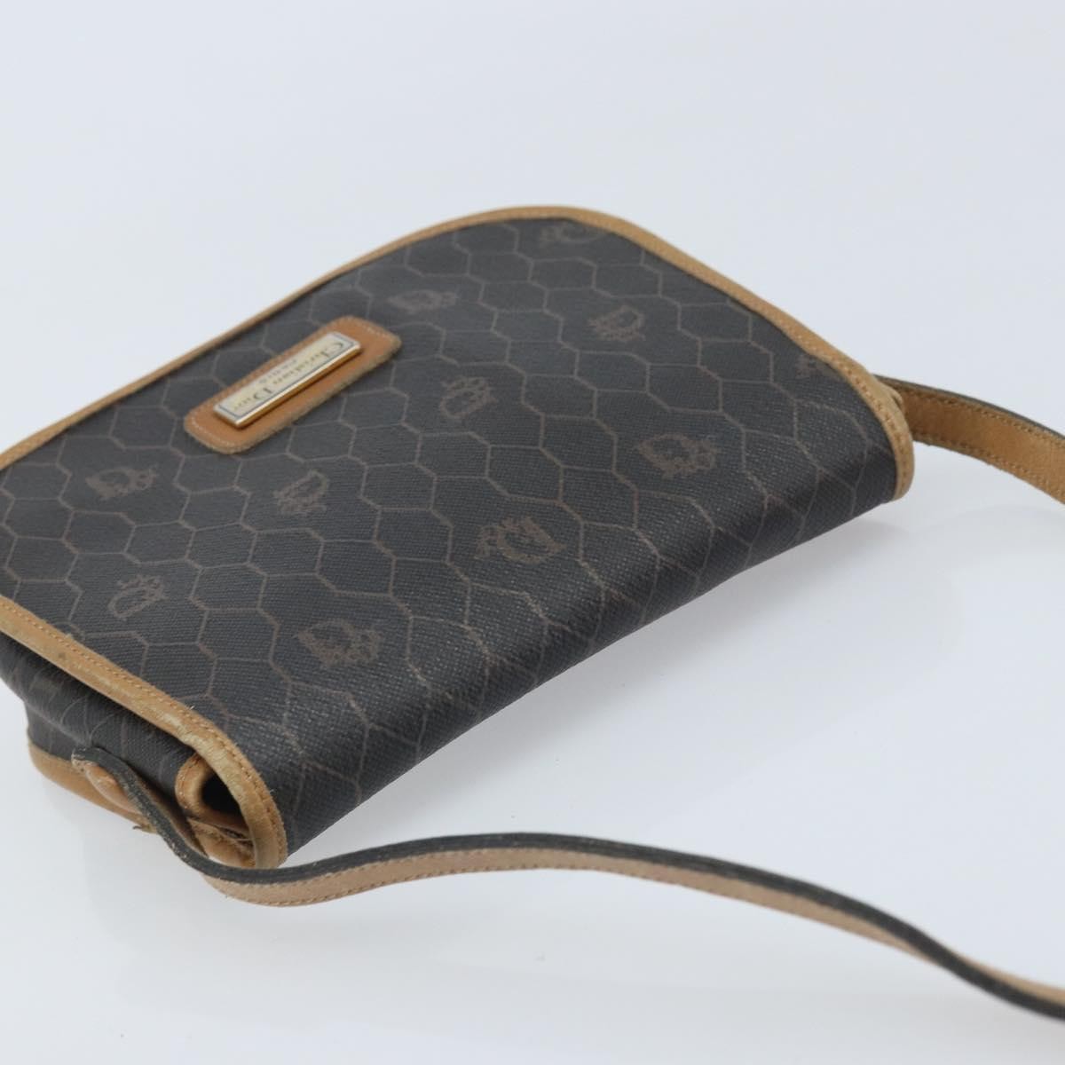 Christian Dior Vintage Honeycomb Flap Crossbody Bag Canvas And Leather Black Canvas Shoulder Bag Bag (Pre-Owned)