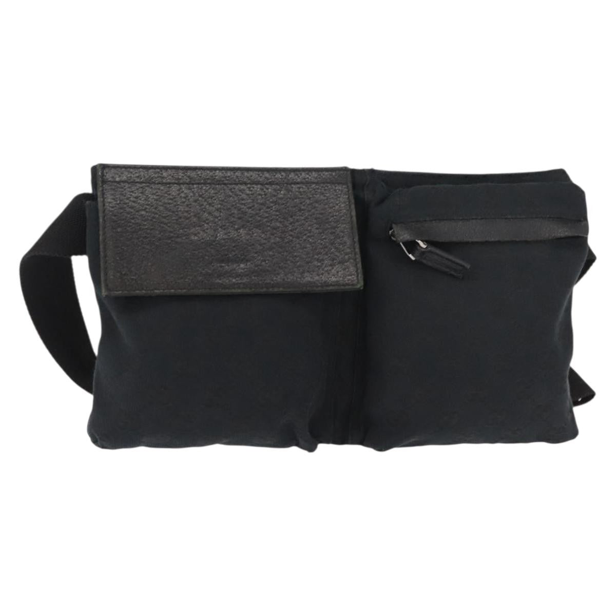 Gucci Vintage Double Belt Bag Gg Canvas With Leather Black Canvas Shoulder Bag Bag (Pre-Owned)