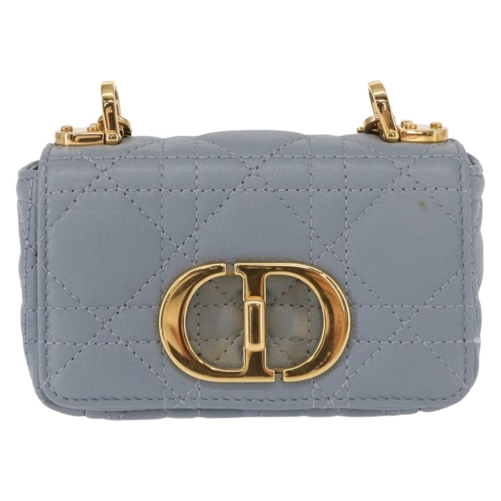 Christian Dior Caro Bag Cannage Quilt Calfskin Blue Leather Shoulder Bag Bag (Pre-Owned)