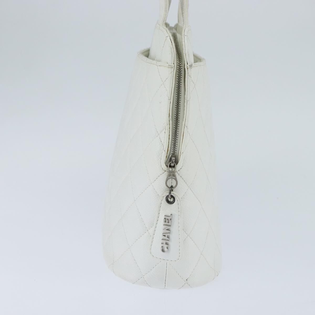 Chanel Vintage Cc Zip Around Bowler Bag Quilted Caviar White Leather Tote Bag Bag
