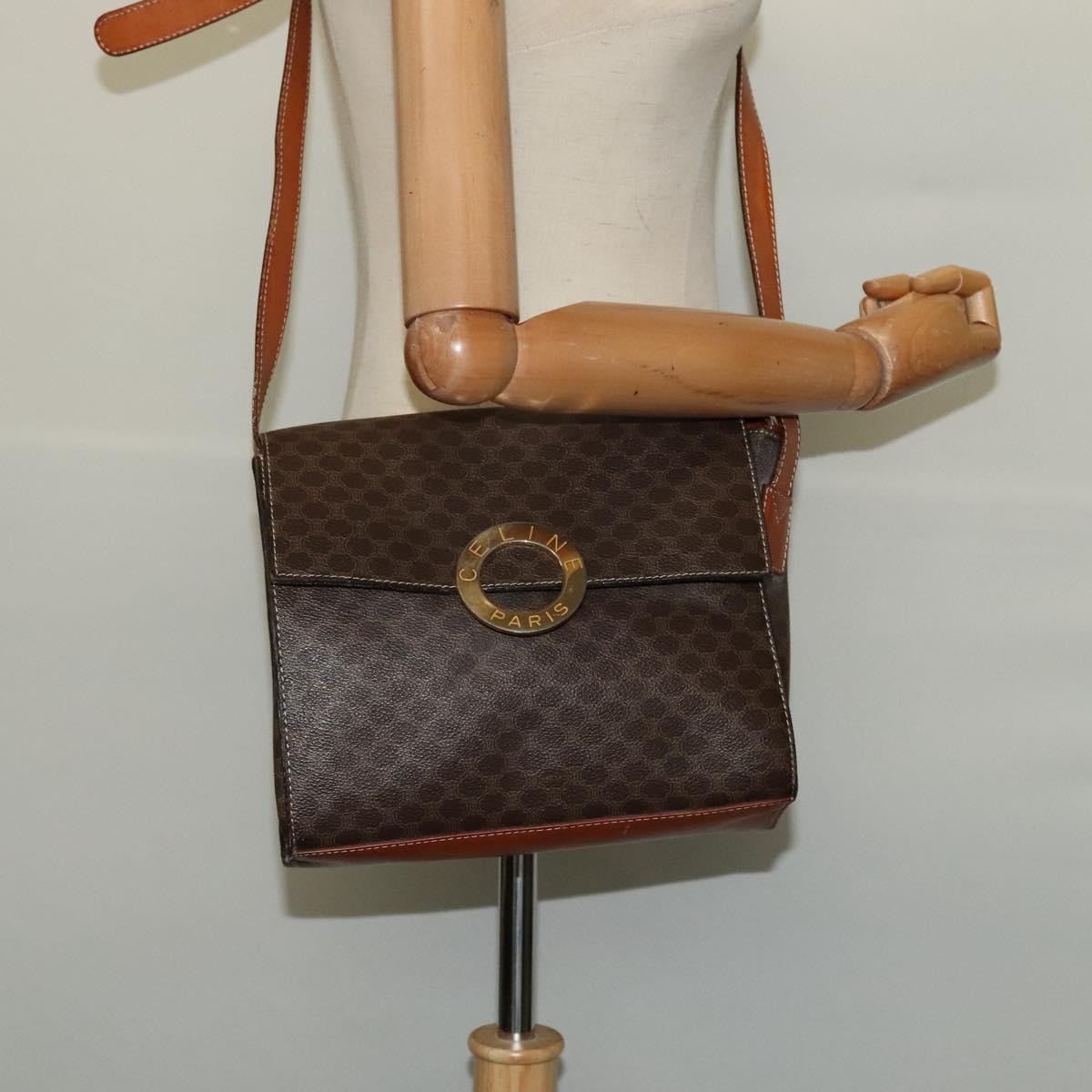 Celine Vintage Macadam Circle Logo Shoulder Bag Canvas And Leather Brown Canvas Shoulder Bag Bag