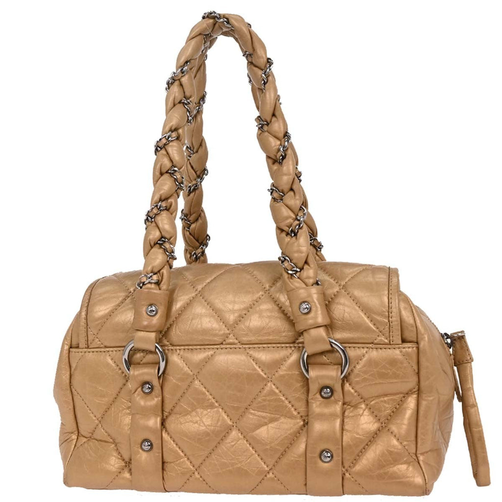 Chanel Lady Braid Flap Tote Quilted Distressed Lambskin Gold Leather Handbag
