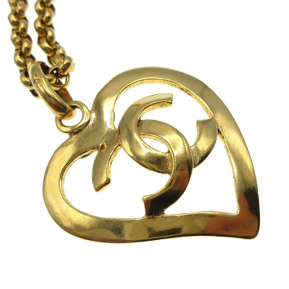 Chanel Cc Heart Pendant Necklace Metal Gold Gold_Plated Necklace Jewelry