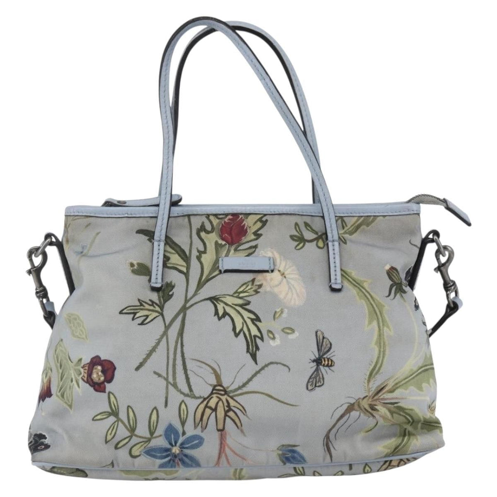Gucci Convertible Zip Tote Flora Canvas Blue Canvas Tote Bag Bag (Pre-Owned)