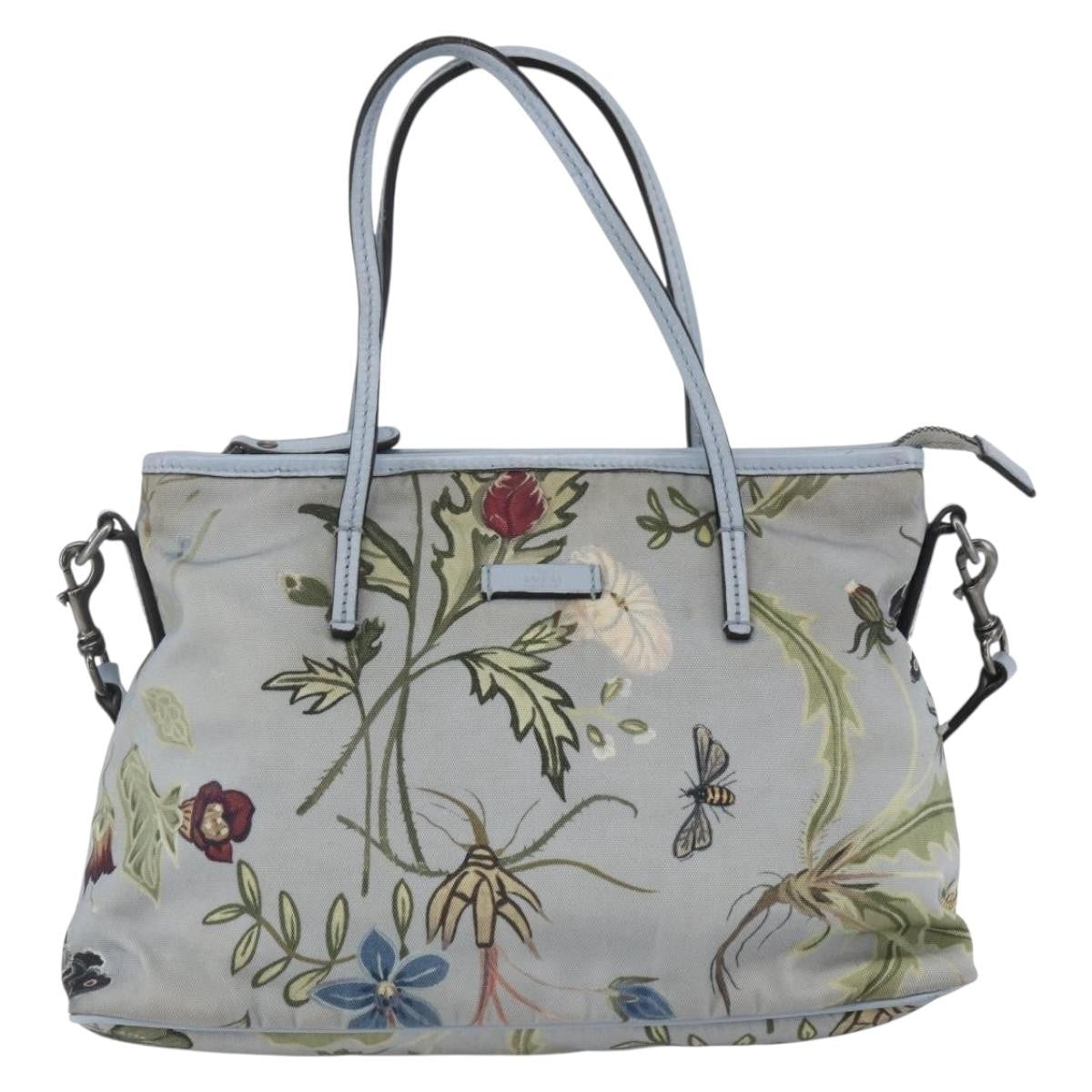Gucci Convertible Zip Tote Flora Canvas Blue Canvas Tote Bag Bag (Pre-Owned)