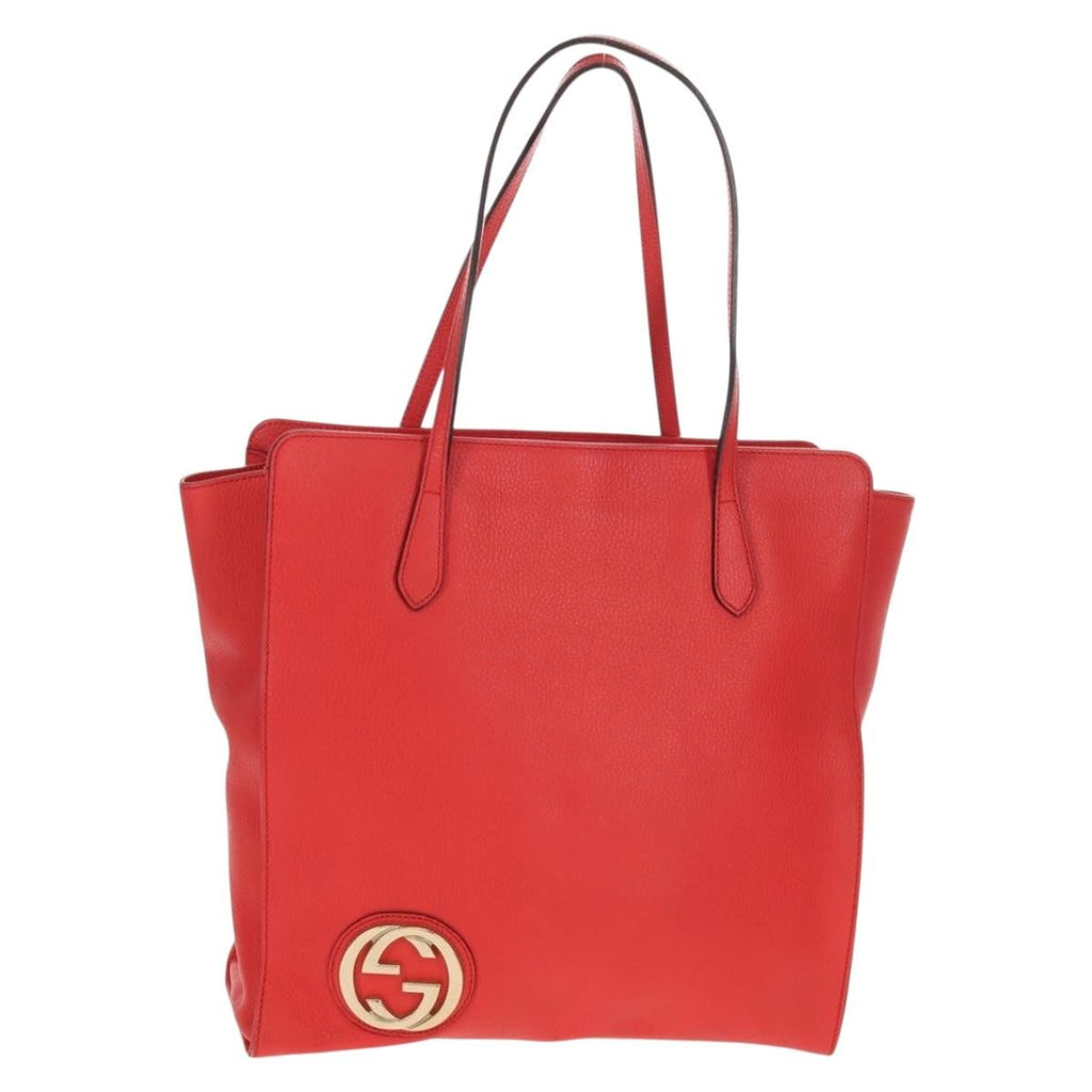 Gucci Grand Prix Interlocking Gg Tote Grainy Leather Red Leather Tote Bag Bag (Pre-Owned)