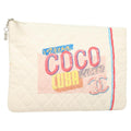 Chanel Coco Cuba Pouch Printed Quilted Canvas White Canvas Bag
