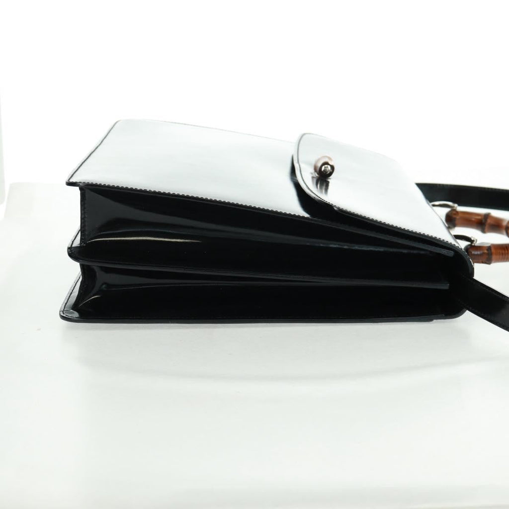 Gucci Vintage Bamboo Handle Bag Patent Leather Black Patent_Leather Handbag (Pre-Owned)